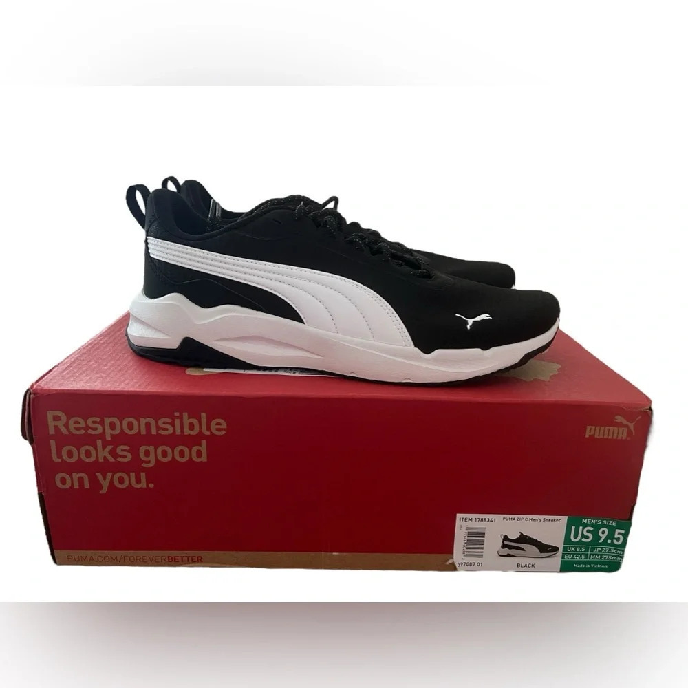 NWT Puma Men’s Zip C Black/White Athletic Shoes in size 9.5